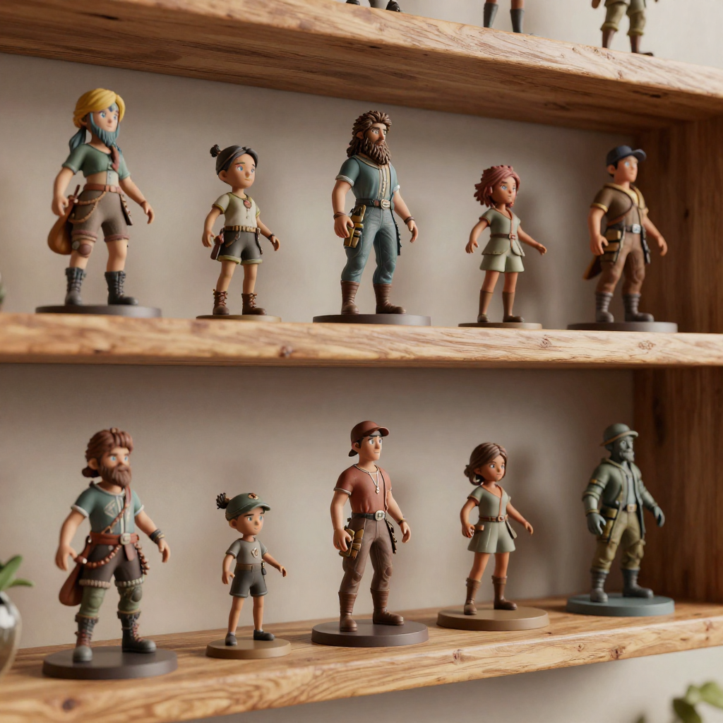 Gallery of completed custom 3D printed figurines showcasing variety of styles